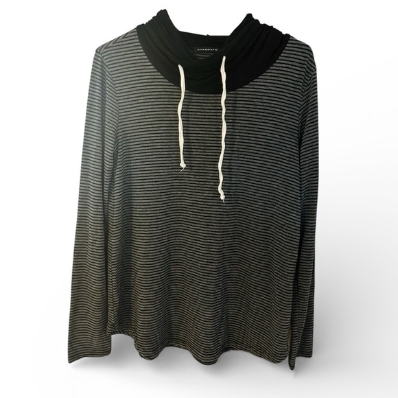 Staccato Tops - Staccato Striped Hoodie Top Elbow Patch Long Sleeve Pullover Women’s Size Medium